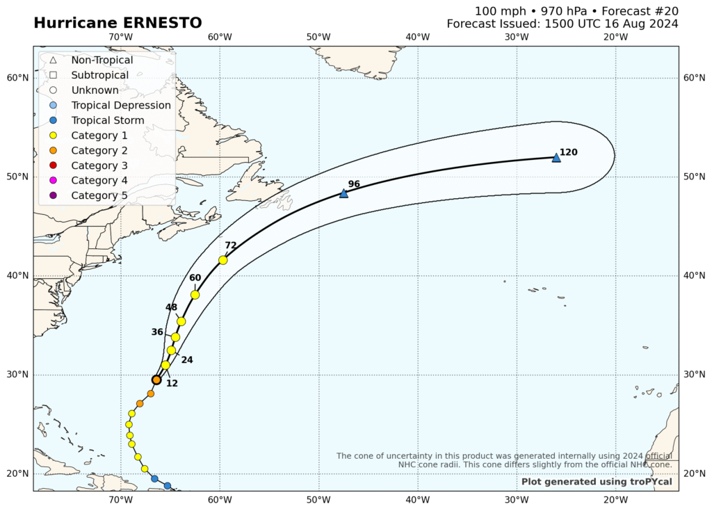 Rip Currents - Trouble from Far Away Storms - Ernesto Forecast Track - August 16, 2024