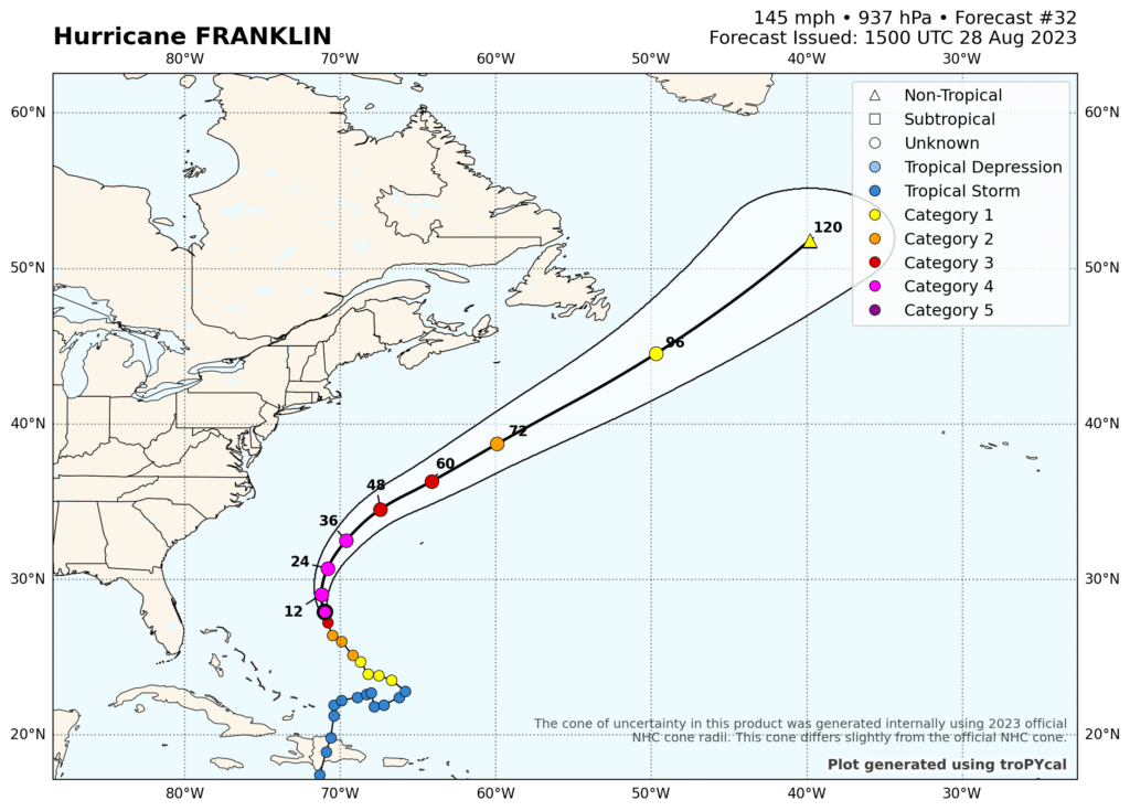 Rip Currents - Trouble from Far Away Storms - Franklin Forecast Track - August 28, 2023